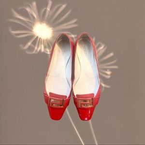 Versace - Ballerina Patent Leather Flats - Red + Gold Logo - Size 7 US
